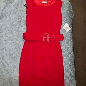 Calvin Klein Red Pencil dress with belt,
Size 12
